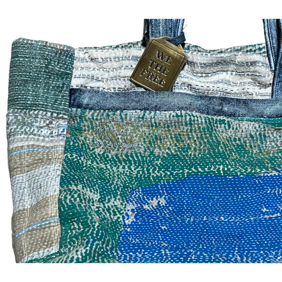 NEW FREE PEOPLE WE THE FREE BLUE GREEN SASHIKO TOTE BAG - Picture 11 of 13